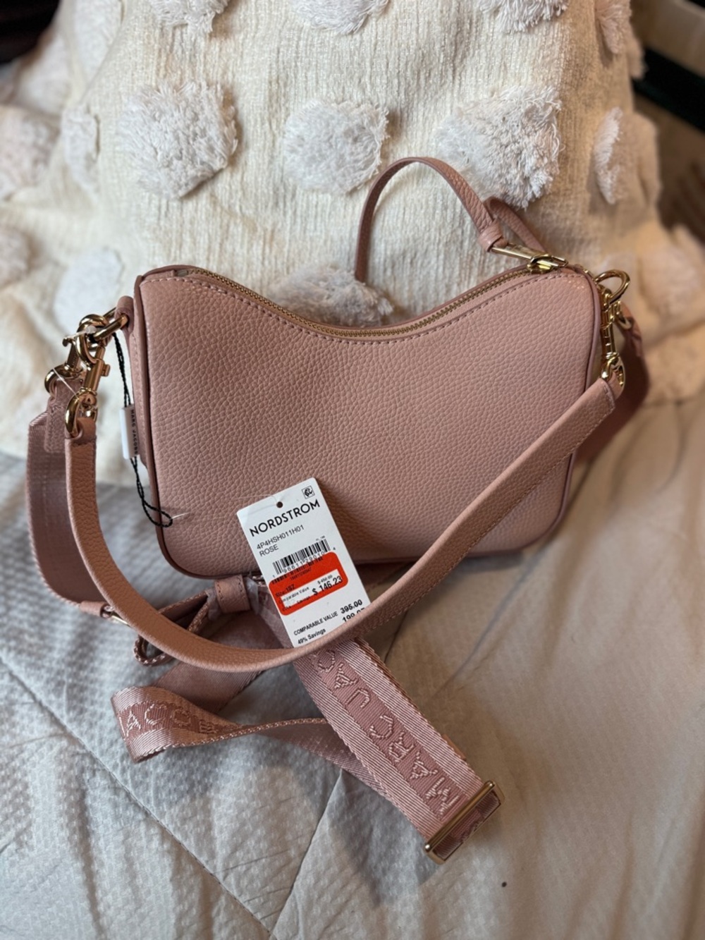 New with tags Marc Jacobs Rose Pink Pebbled Leather Crossbody with Logo Strap